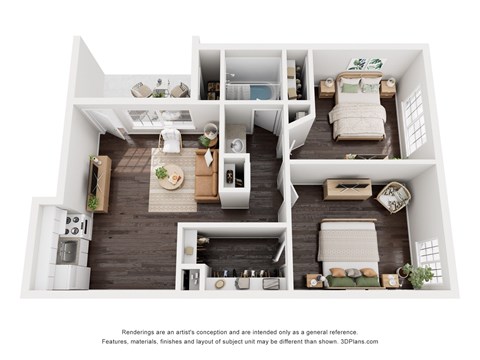 Floor plan for 2 beds, 1 bath, 640 sqft
